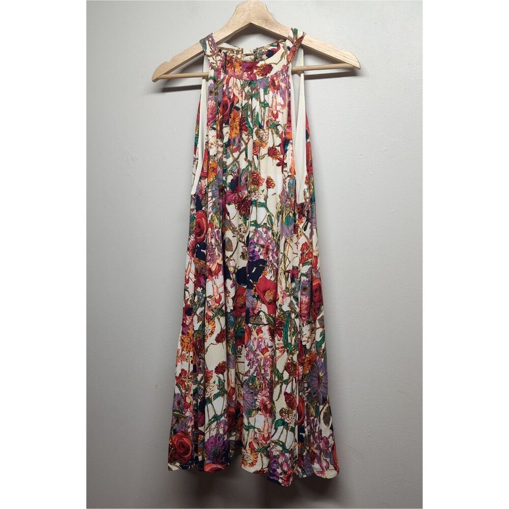 entro Floral Halter Mini Dress in White with Multicolor Floral Print